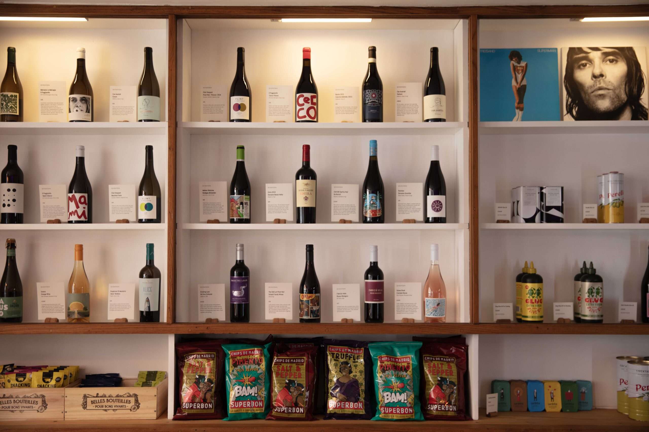 Selection of wines and spirits displayed on shelving behind the bar at Bar 44 in Aylsham.