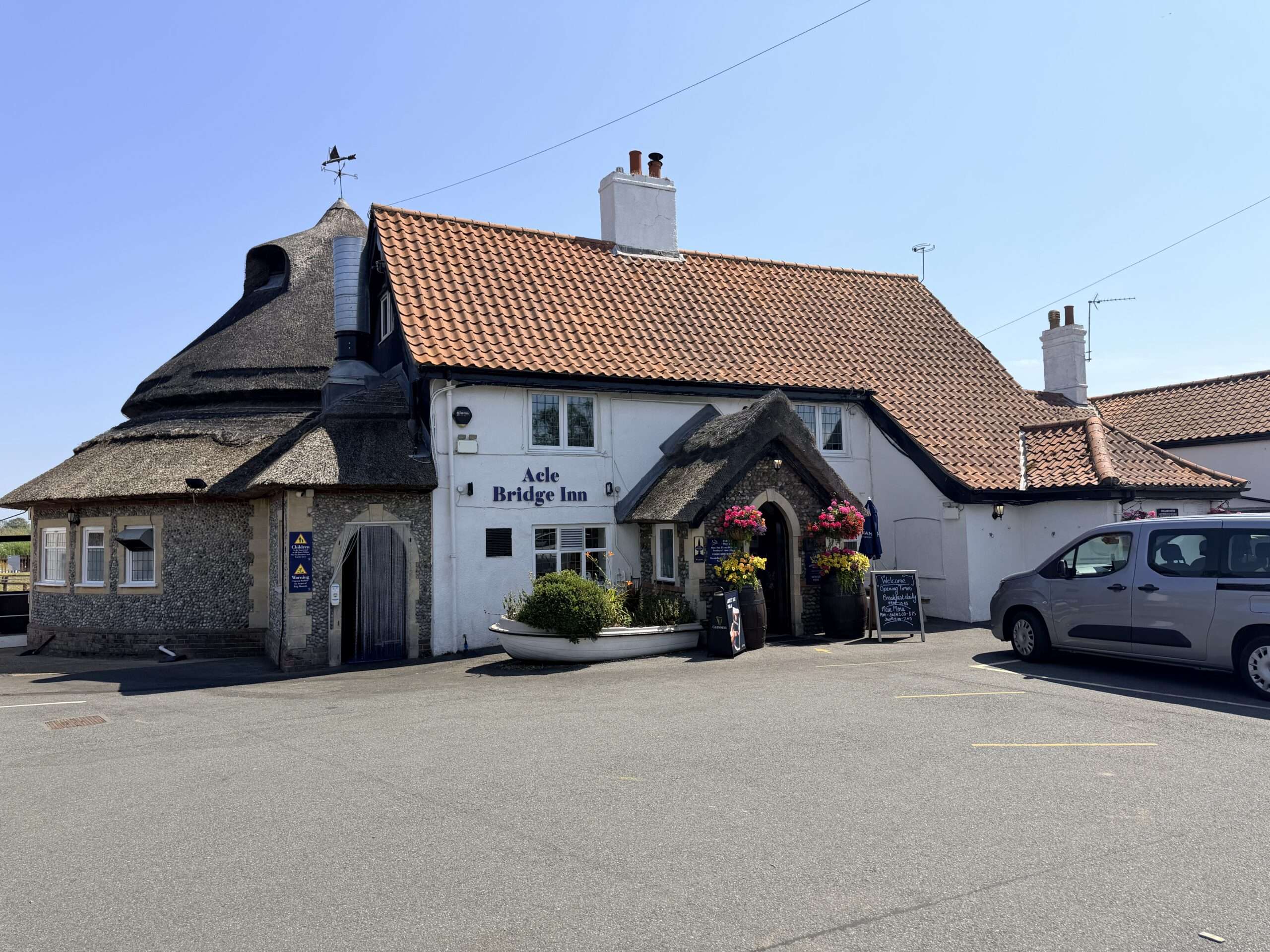 The entrance to The Acle Bridge Inn, a popular Broads public house and restaurant in the heart of the Norfolk Broads.