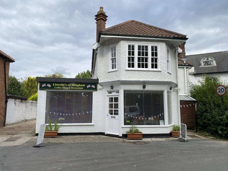 Exterior view of Lincoln's Tea & Coffee House in Hingham, showing the café frontage and entrance on the village high street.