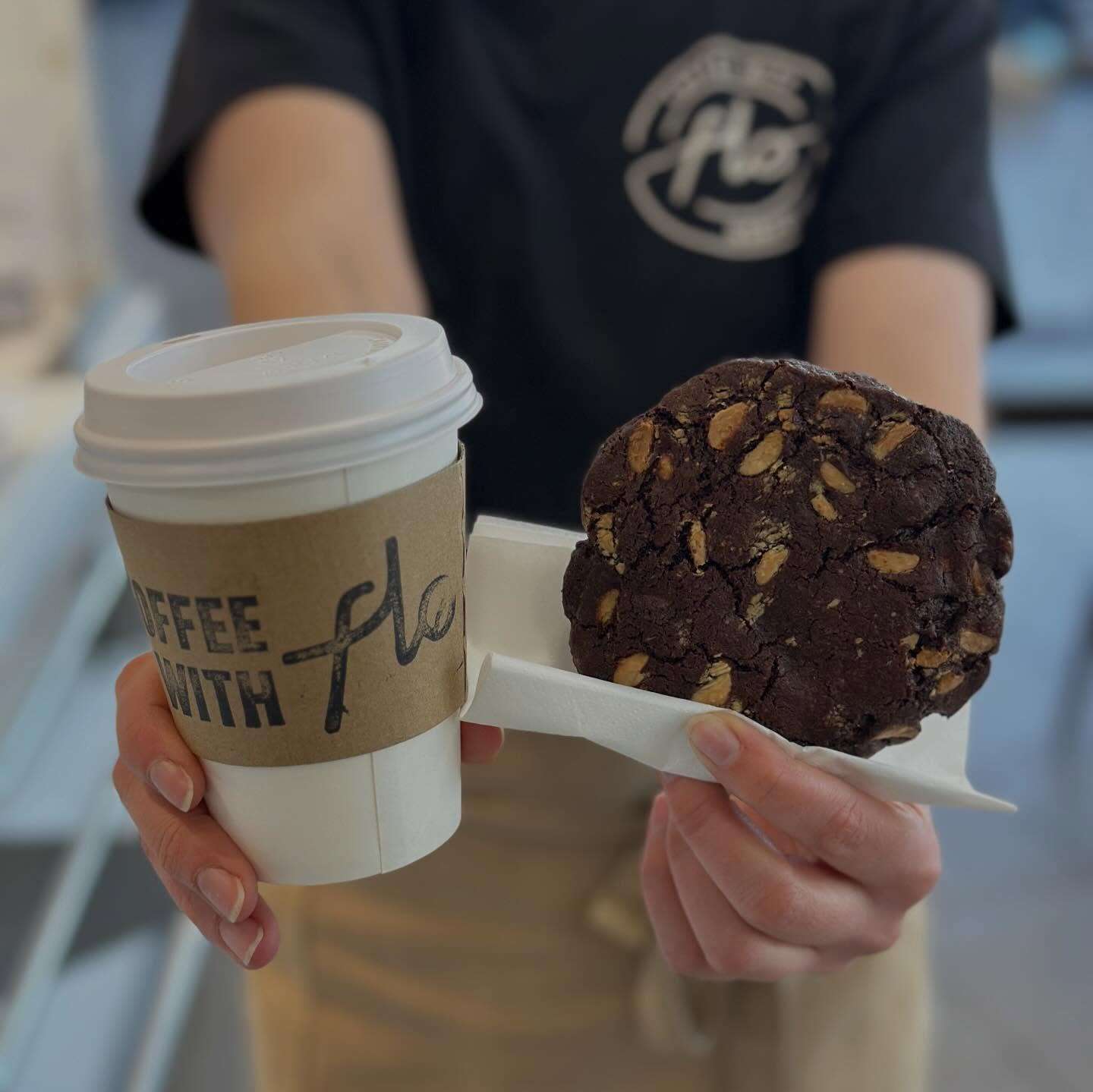 Coffee and chocolate cookie being served at a Coffee with Flo