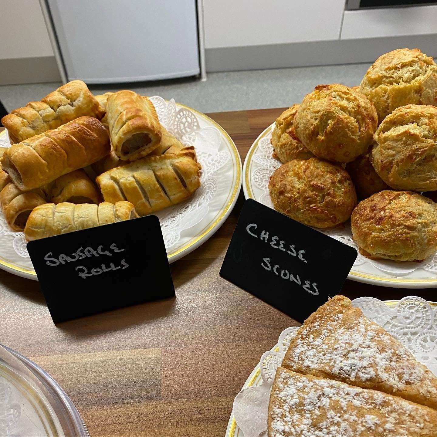 Freshly baked sausage rolls, cheese scones and savoury treats available at Hug a Mug Café in Lingwood.