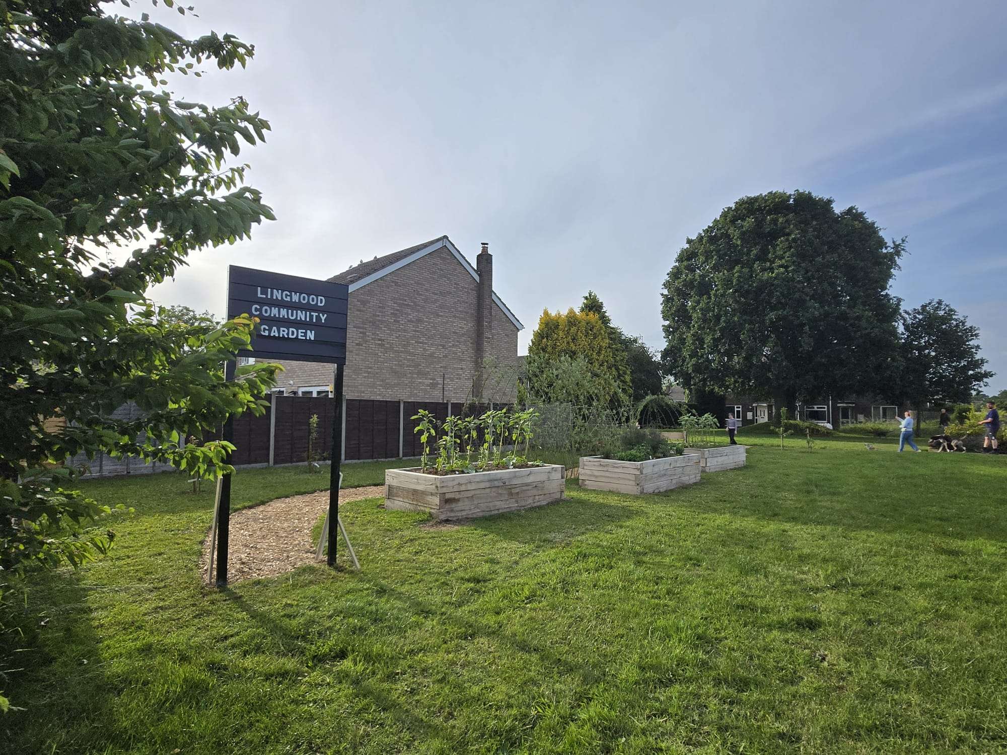 Landscaped grounds and pathway at Lingwood Community Garden
